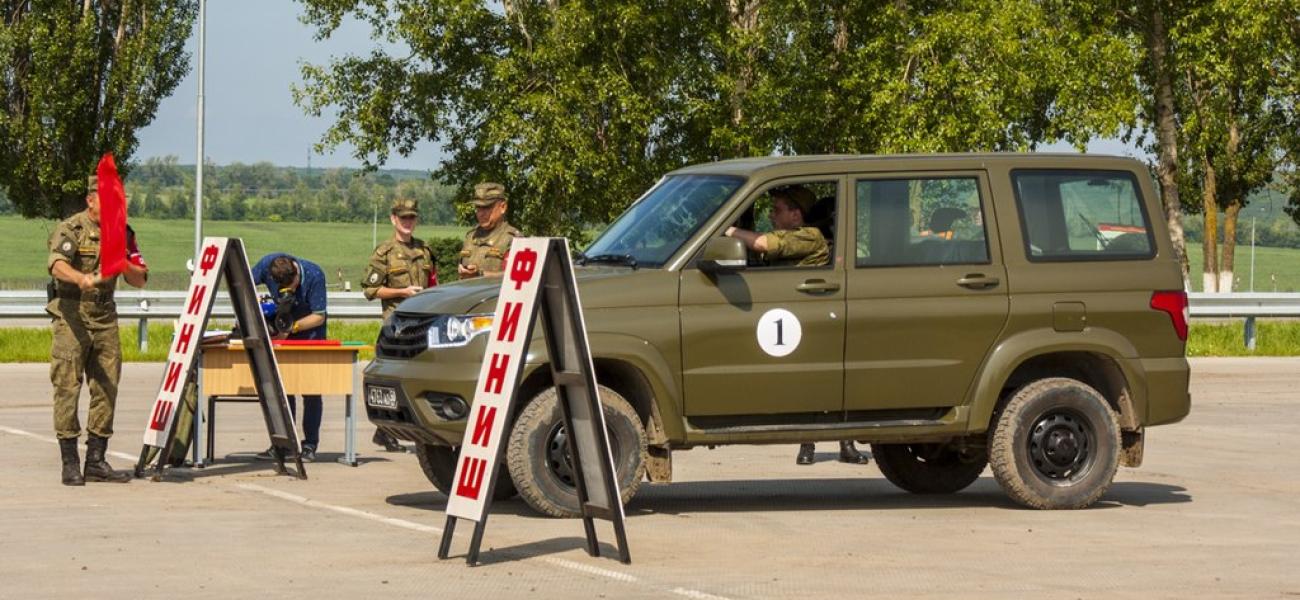 Russian military truck at a finish line