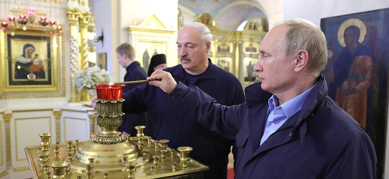 Putin and Lukashenko at the Konevsky Monastery 