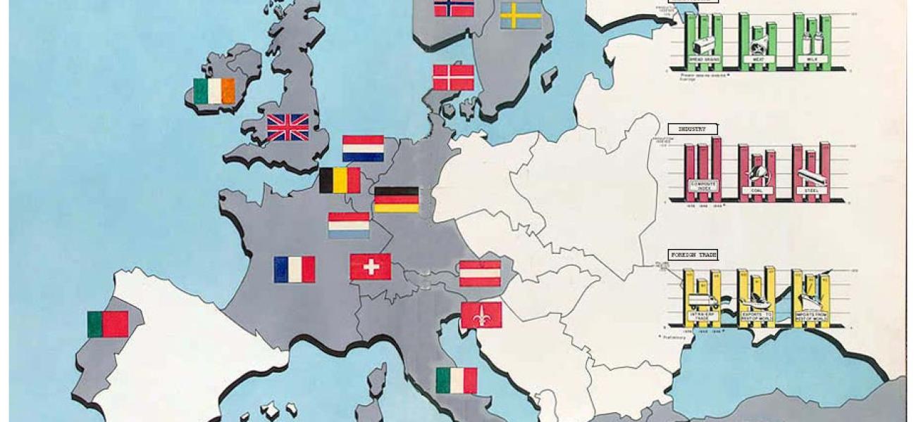 Map showing Marshall Plan countries.
