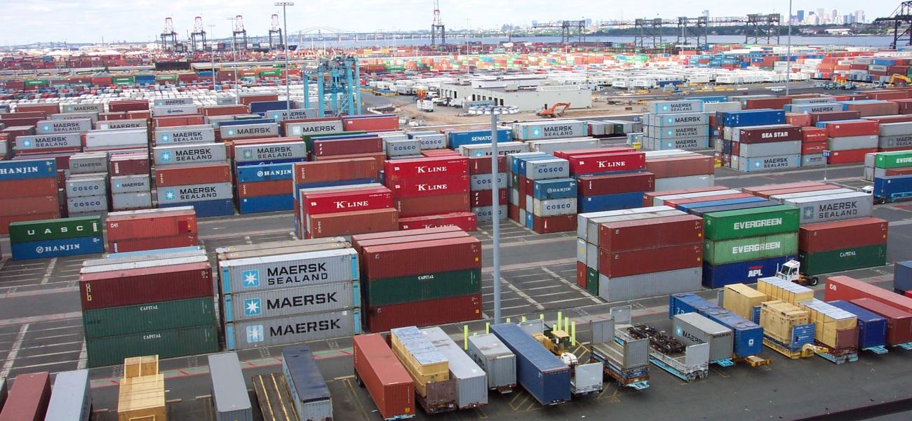 Shipping containers stacked in Port Elizabeth, New Jersey.