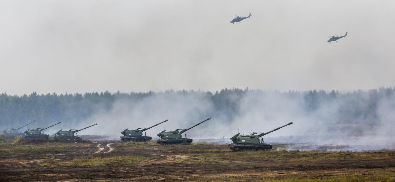 Belarusian and Russian troops take part in the Zapad (West) 2017 Russia-Belarus military exercises at the Borisovsky range in Borisov, Belarus, Wednesday, Sept. 20, 2017. (AP Photo/Sergei Grits)