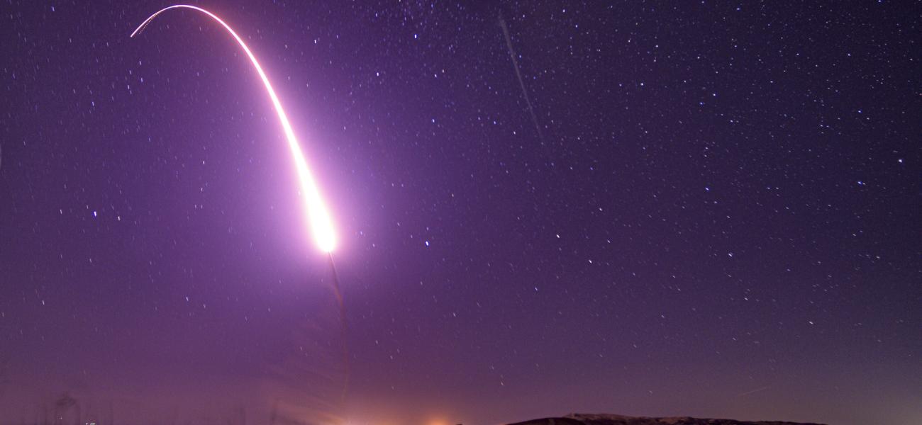 This image taken with a slow shutter speed and provided by the U.S. Air Force shows an unarmed Minuteman III intercontinental ballistic missile test launch early Tuesday, Oct. 2, 2019, at Vandenberg Air Force Base, Calif. (Staff Sgt. J.T. Armstrong/U.S. Air Force via AP)