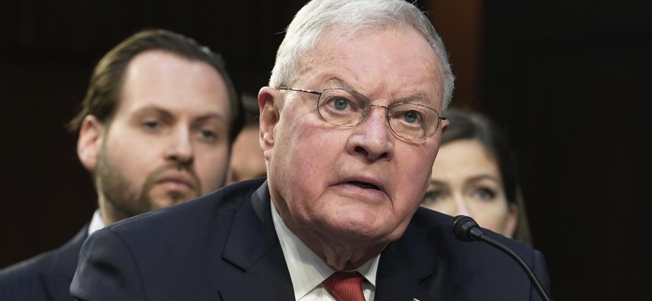 Keith Kellogg, AFPI Co-Chair of the Center for American Security, center, speaks during a Senate Armed Services Committee full committee hearing on the conflict in Ukraine, Tuesday, Feb. 28, 2023, on Capitol Hill in Washington. (AP Photo/Mariam Zuhaib)