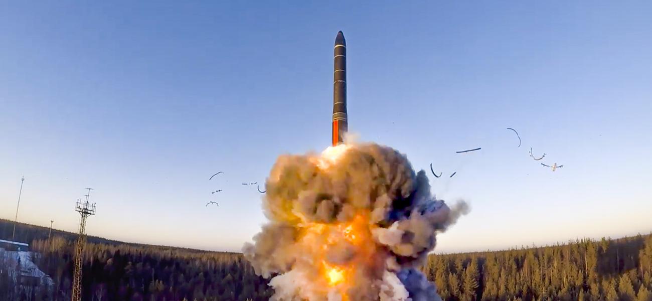 A video distributed by Russian Defense Ministry Press Service, on Dec. 9, 2020, a rocket launches from missile system as part of a ground-based intercontinental ballistic missile test launched from the Plesetsk facility in northwestern Russia.