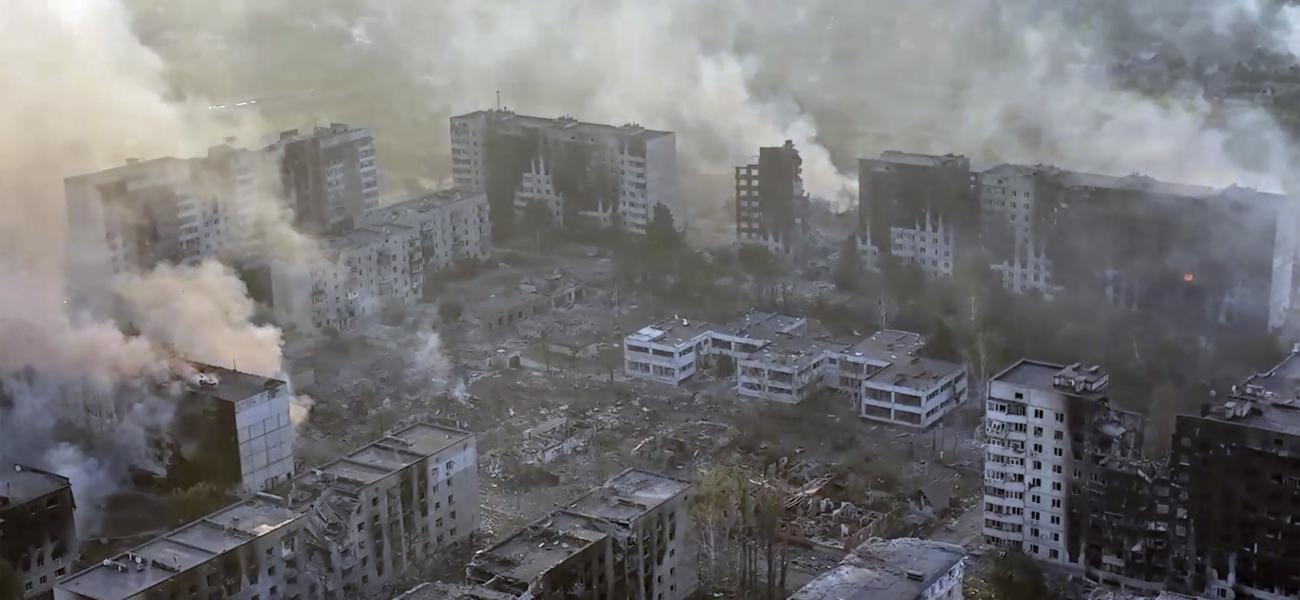 This image taken from a video released by the Ukrainian Tsunami Assault Regiment, Liut Brigade, shows the northeastern frontline town of Vovchansk, Ukraine, during heavy bombardment by Russian forces May 28, 2024. (Tsunami Assault Regiment, Liut Brigade photo via AP)