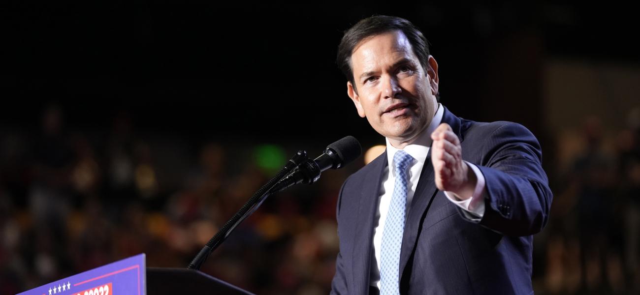 Sen. Marco Rubio, R-Fla., speaks before Republican presidential nominee former President Donald Trump at a campaign rally at Mullett Arena, Thursday, Oct. 24, 2024, in Tempe, Ariz. (AP Photo/Alex Brandon)