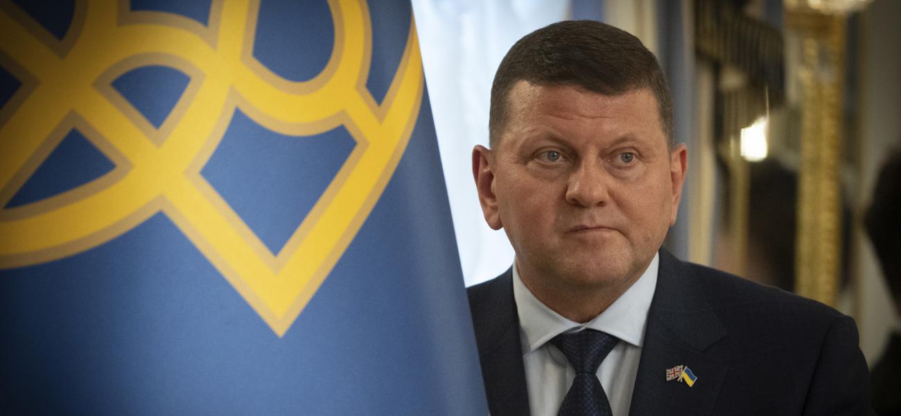 Former Commander-in-Chief of Ukraine's Armed Forces and Ambassador to the UK, Valerii Zaluzhnyi looks on before the meeting of Britain's Foreign Secretary David Lammy and Ukraine's President Volodymyr Zelenskyy in Kyiv, Ukraine, Wednesday, Feb. 5, 2025. (AP Photo/Efrem Lukatsky)