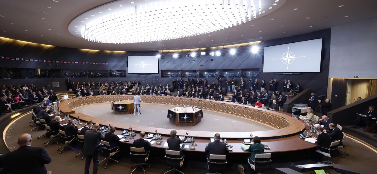 A general view of a meeting of the North Atlantic Council in defense ministers format at NATO headquarters in Brussels, Thursday, Feb. 13, 2025. 