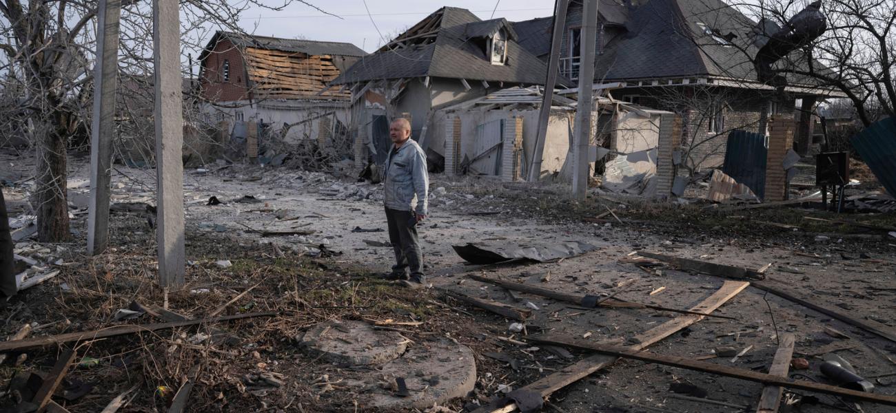 In this photo provided by Ukraine's 93rd Kholodnyi Yar Separate Mechanized Brigade press service, a local resident is seen in Pokrovsk, the site of heavy battles with Russian troops, in the Donetsk region, Ukraine, Thursday, March 13, 2025. (Iryna Rybakova/Ukraine's 93rd Mechanized Brigade via AP)