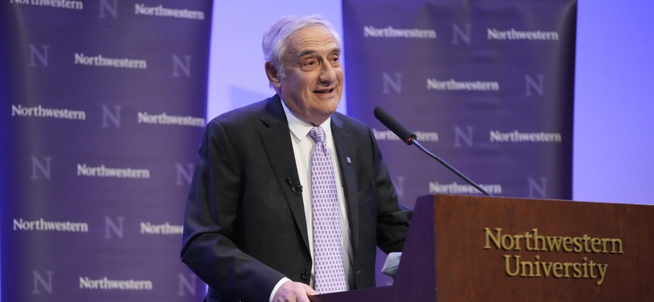 Joel Mokyr speaks after winning the Nobel prize in economics at Northwestern University, Monday, Oct. 13, 2025, in Evanston, Ill. (AP Photo/Nam Y. Huh)