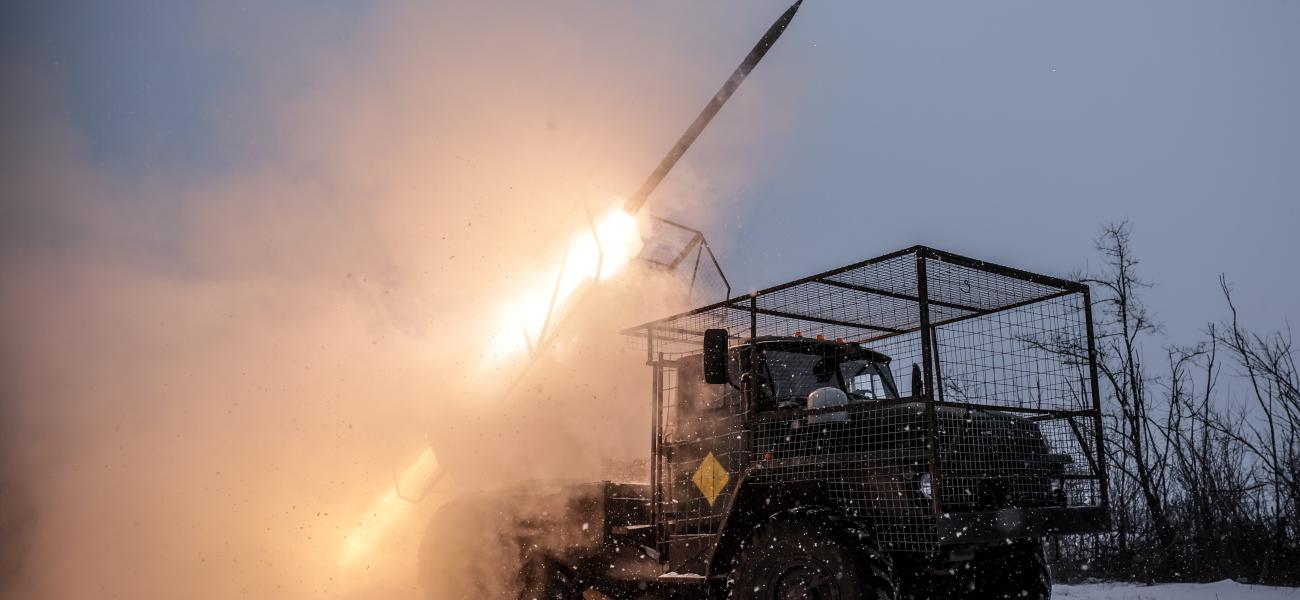 In this photo provided by Ukraine's 24th Mechanized Brigade press service, declared to be taken on Jan. 24, 2026, an MRLS BM-21 "Grad" fires towards Russian army positions near Chasiv Yar, Donetsk region, Ukraine. (Oleg Petrasiuk/Ukraine's 24th Mechanized Brigade via AP)