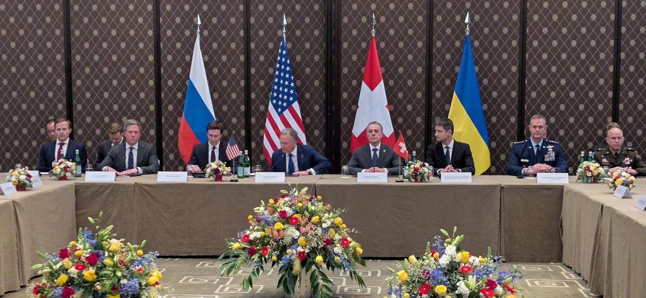 In this photo provided by the National Security and Defense Council of Ukraine press office, the U.S. delegation attends the next round of trilateral talks between the United States, Ukraine and Russia on Russia-Ukraine war in Geneva, Switzerland, Tuesday, Feb. 17, 2026. (Ukrainian National Security and Defense Council press office via AP)