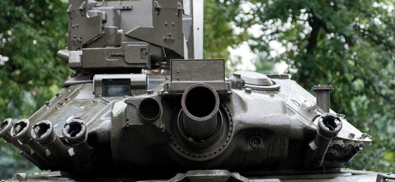 Tank pointed menacingly at viewer.