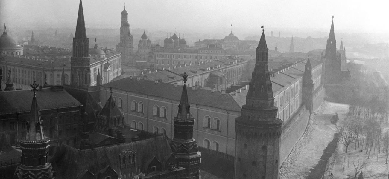 Gloomy black and white Moscow, Russia.