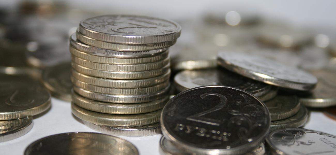 Stack of ruble coins. 