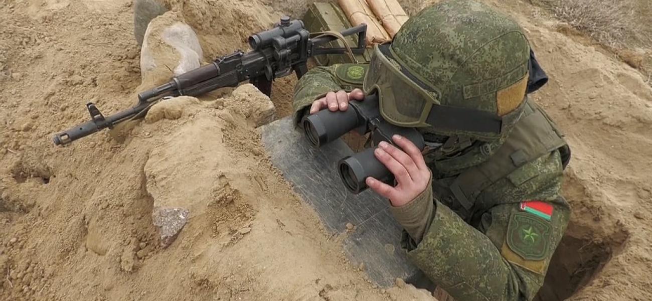 CSTO peacekeeper from Belarus on guard in Kazakhstan.