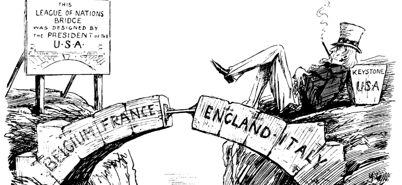 League of Nations political cartoon featuring Uncle Sam, 1919.