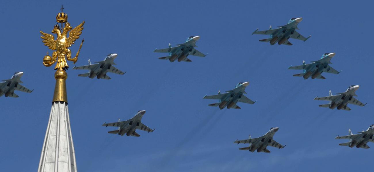 Aircraft flying over Moscow's Red Square to mark the 73rd anniversary of victory in WWII, May 2018.