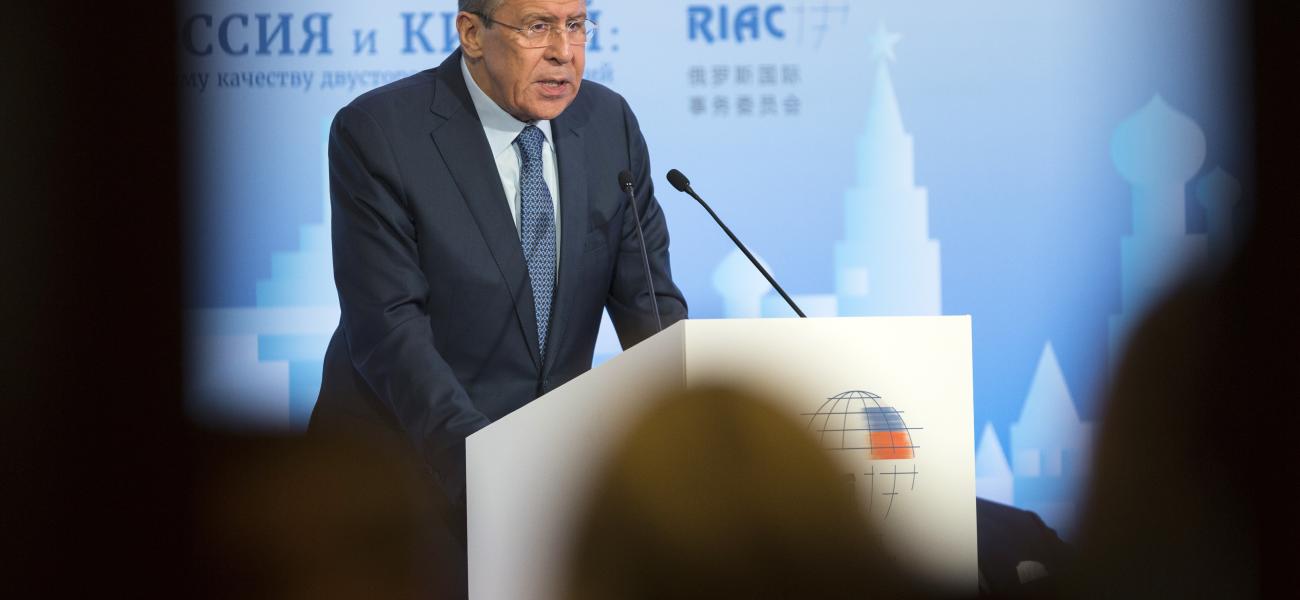 Russian Foreign Minister Sergey Lavrov speaks during the Russian International Affairs Council in Moscow, Russia, Tuesday, May 31, 2016. The Russian International Affairs Council hosts a Russia-China conference ahead of Russian President Vladimir Putin's official visit to China in June.