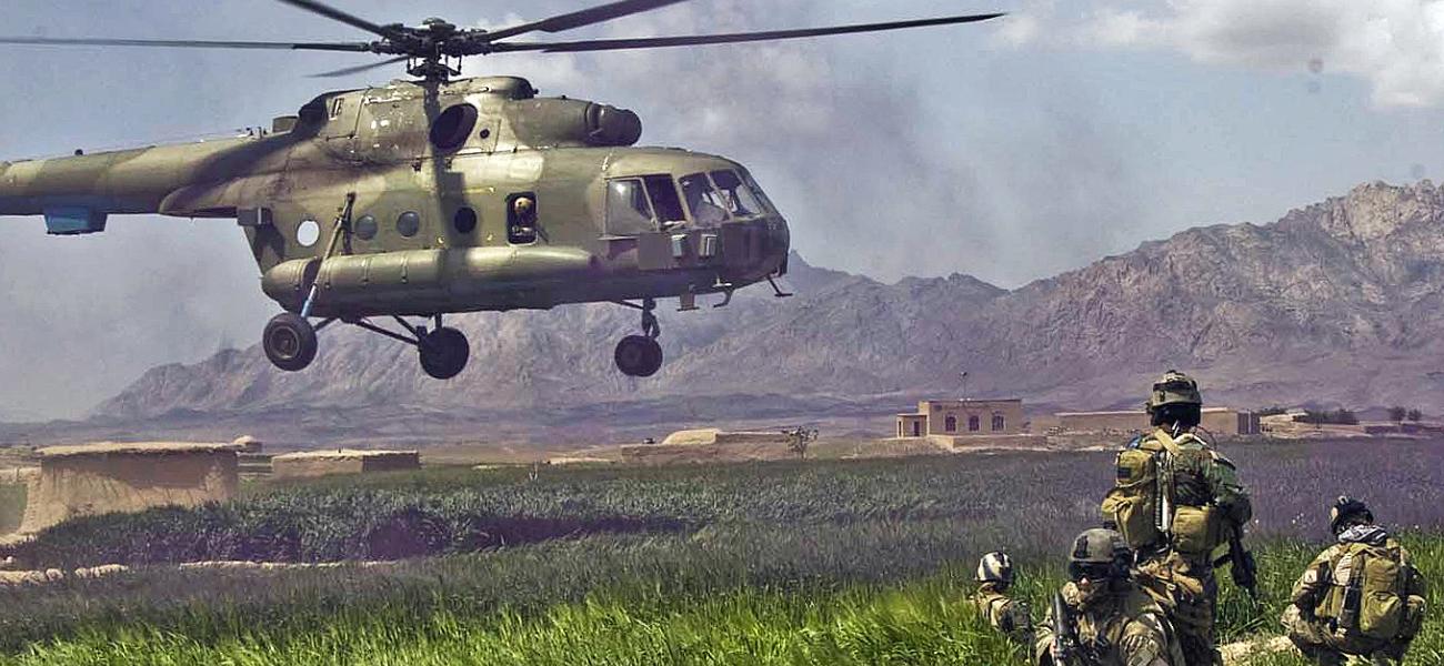 U.S. military helicopter taking off in Afghanistan.