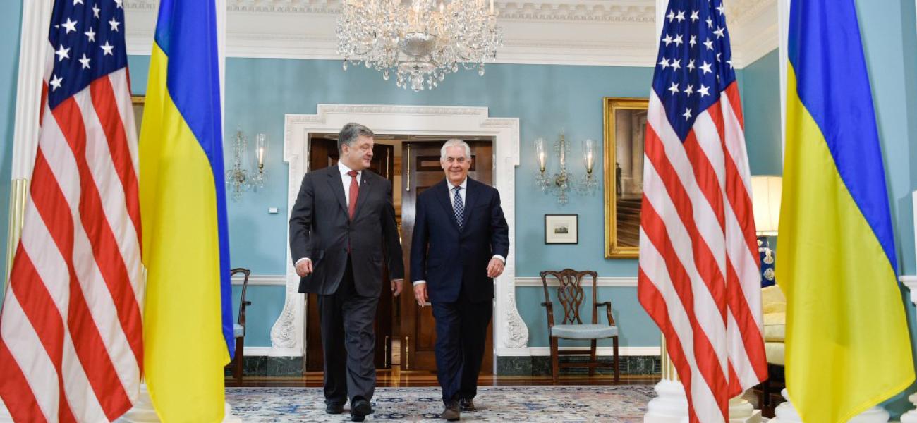 Ukrainian President Petro Poroshenko with U.S. Secretary of State Rex Tillerson in Washington, D.C.