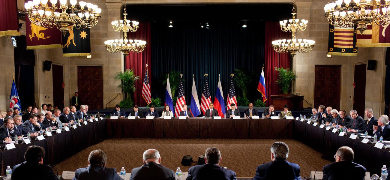 U.S. and Russian leaders at the U.S.–Russia Business Summit in Washington, D.C. in 2010