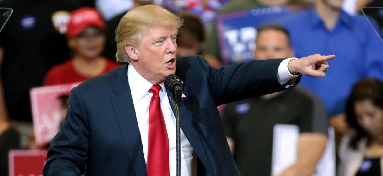 Donald Trump speaking with supporters at a campaign rally at the Phoenix Convention Center in Phoenix, Arizona.