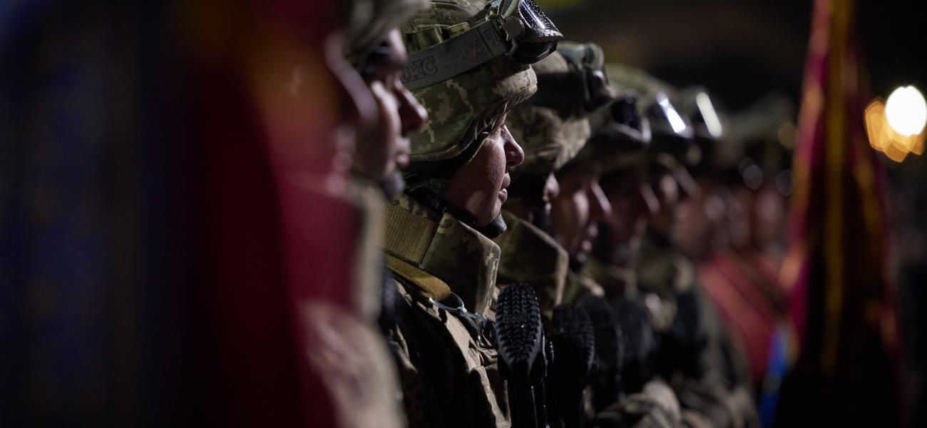 Soldiers participating in ceremonial events to mark the 30th anniversary of the Armed Forces of Ukraine.