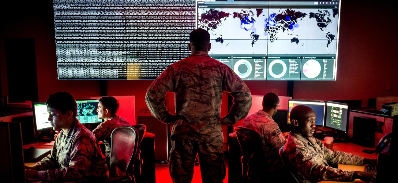 Soldiers undergoing cyber security training.
