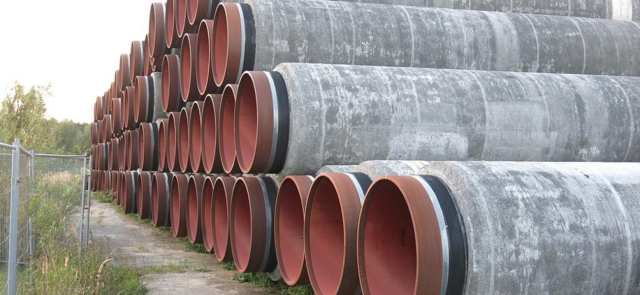 A stack of pipes for the Nord Stream 2 project at Germany's Mukran Port.