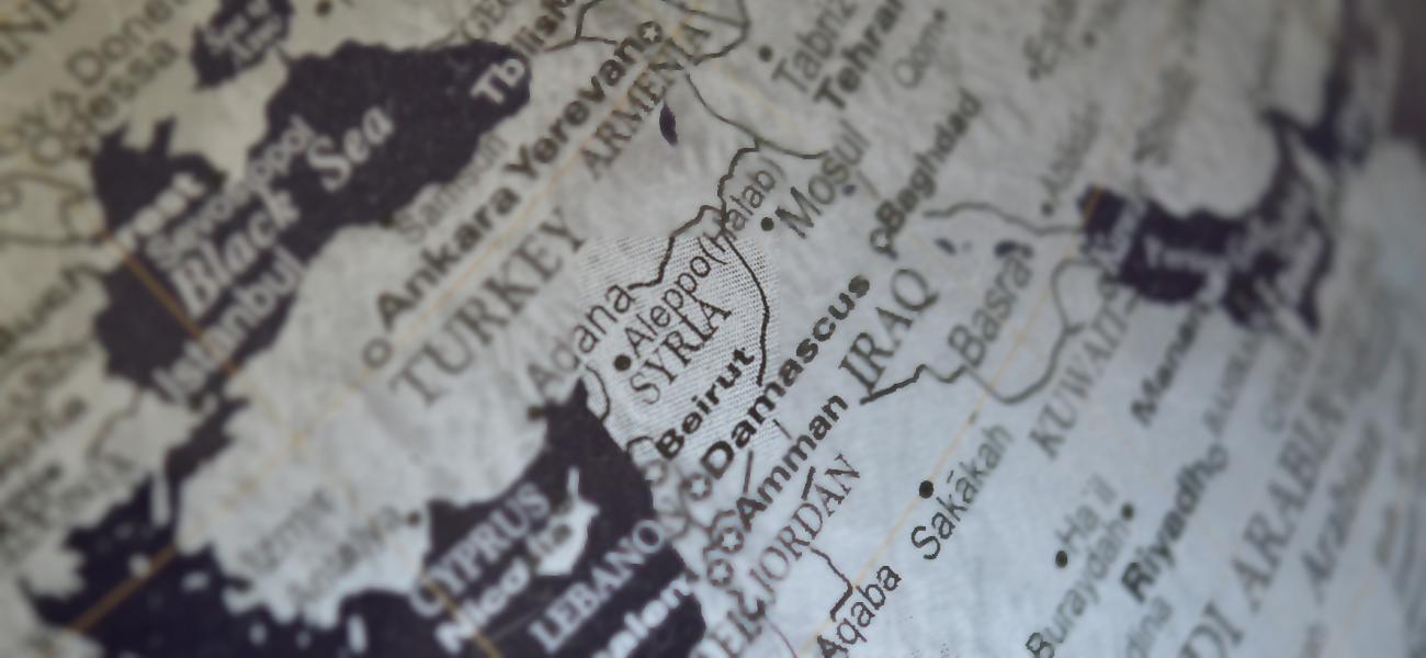 Map of the Middle East focused on Syria.